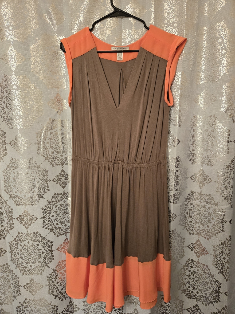 Mango Brown Dress with Coral Accents